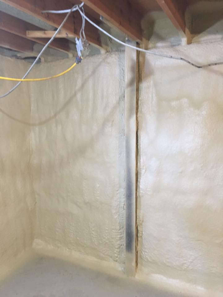 basement wall filled with polyurethane insulation